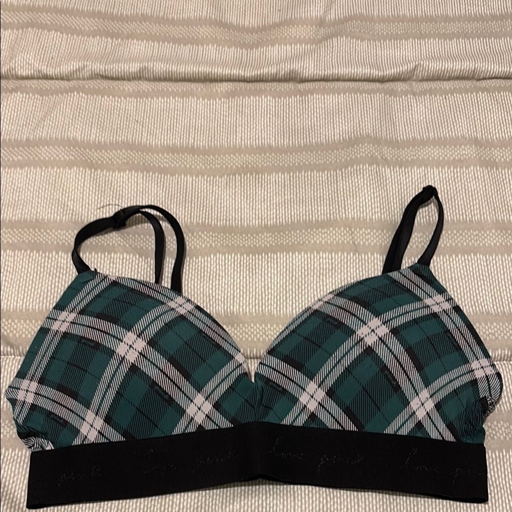 PINK Victoria's Secret Green and Black Plaid Bralette